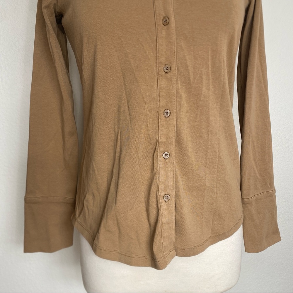 Banana Republic Women Milk Chocolate Collared Ponte Button Top Size Small Casual - Picture 6 of 14